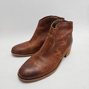 Kork-Ease Brown Leather Ankle Boots K62306 Distressed Block Heel Zip Booties 9M